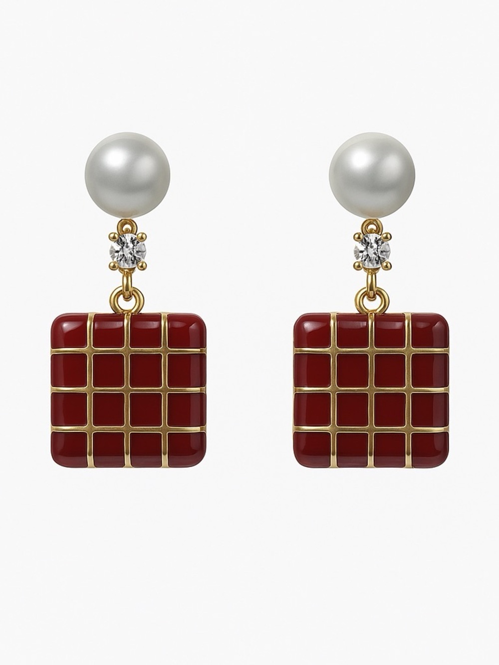 Freshwater Pearl & Enamel Tile Stud Earrings
